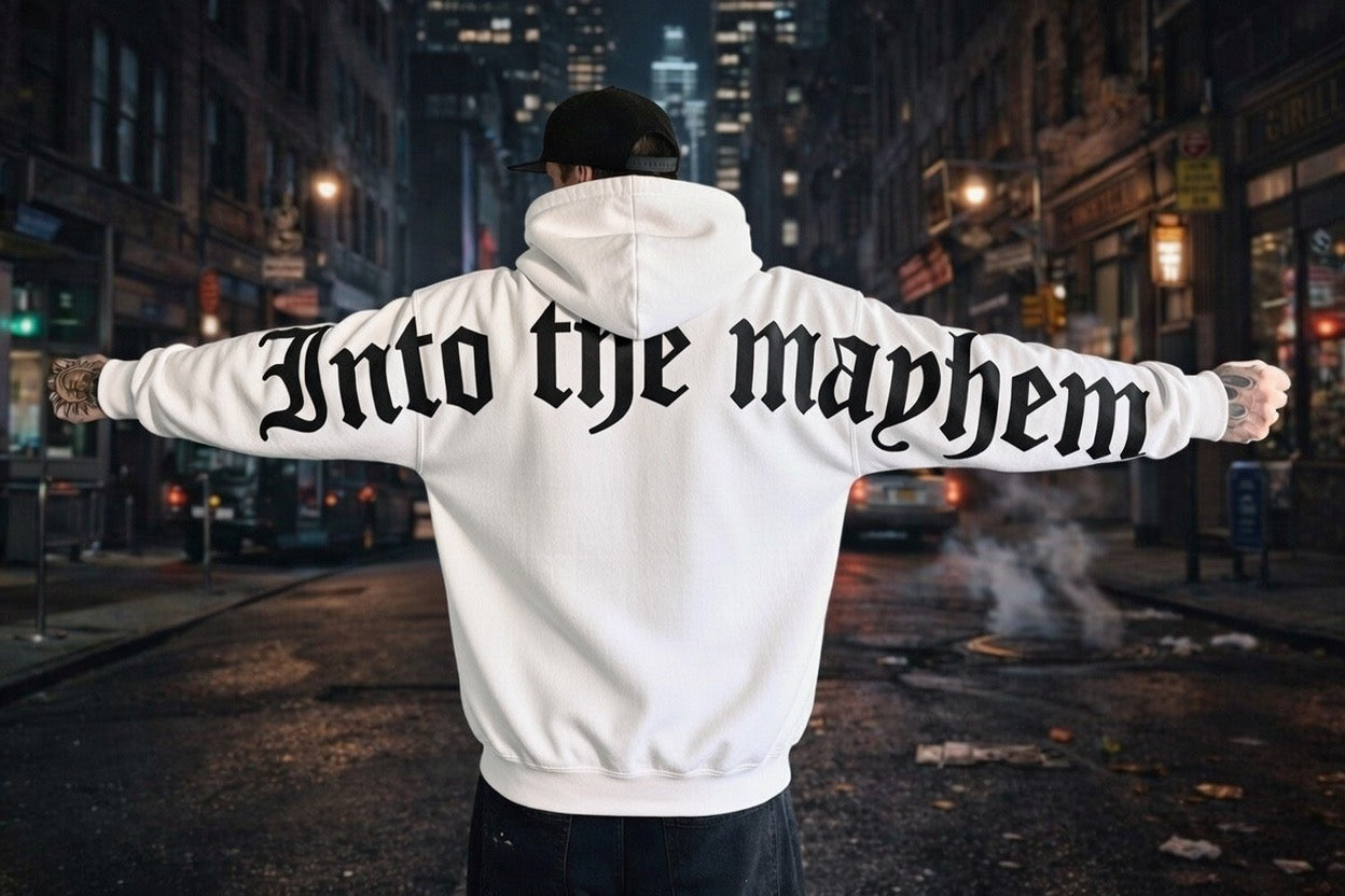 INTO THE MAYHEM WHITE HOODIE