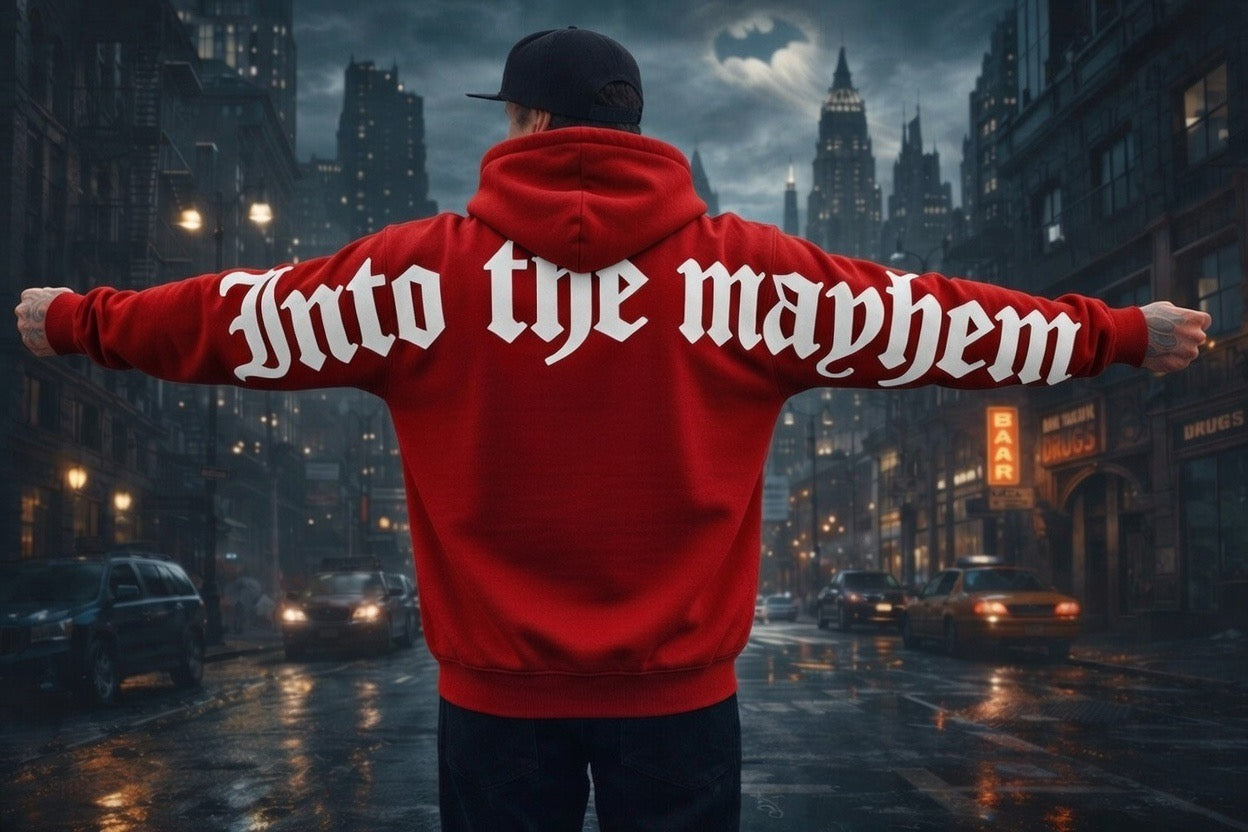 INTO THE MAYHEM RED HOODIE